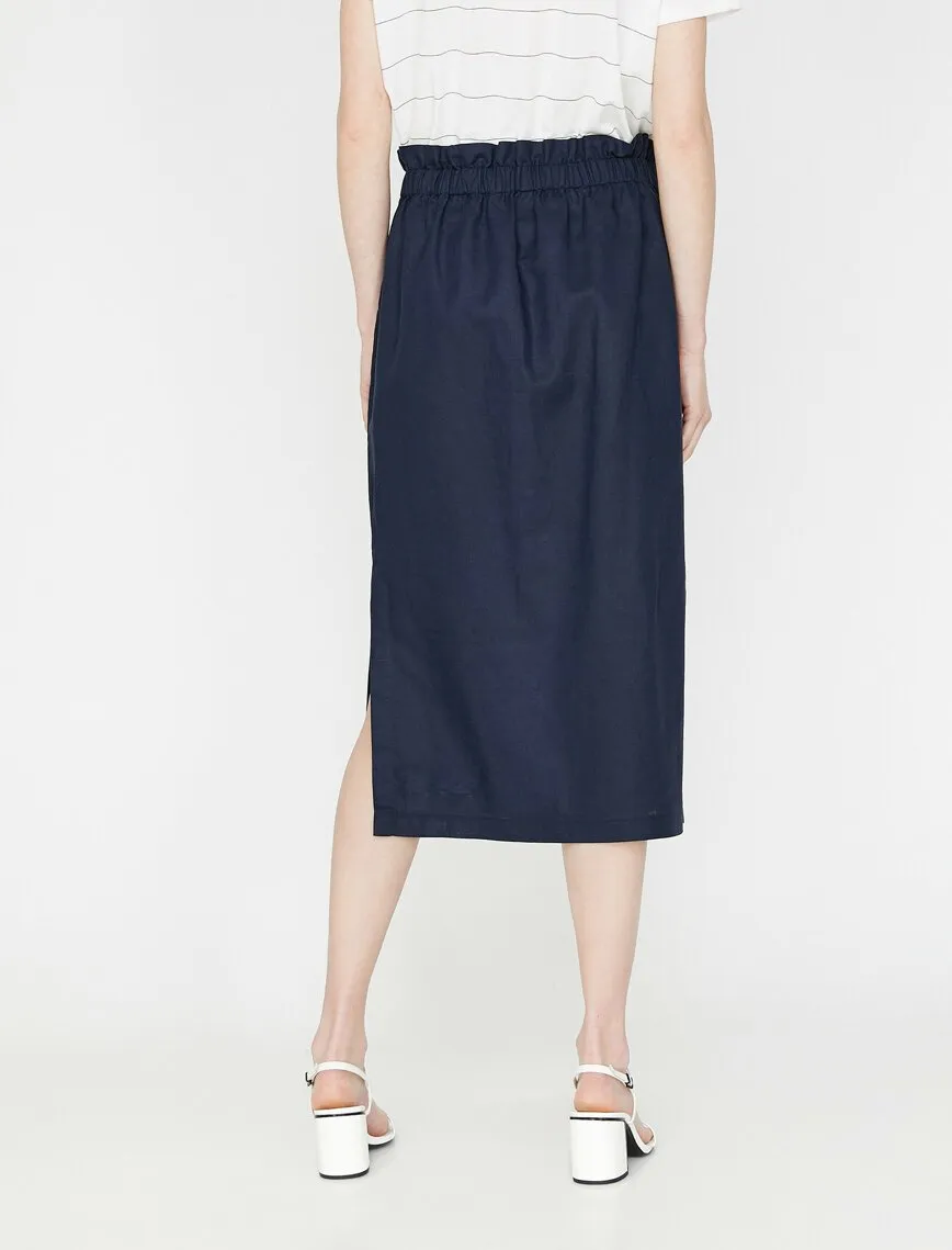 11872 Navy Slit Detailed Midi Skirt