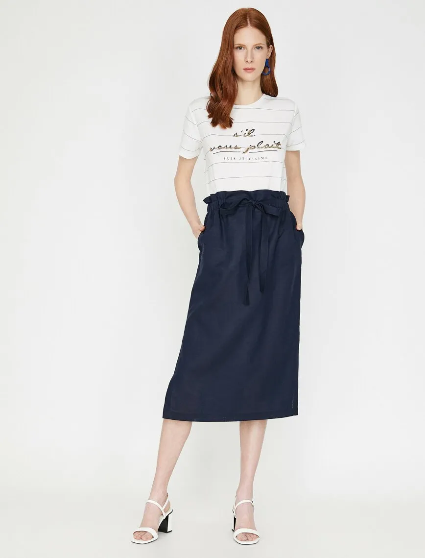 11872 Navy Slit Detailed Midi Skirt