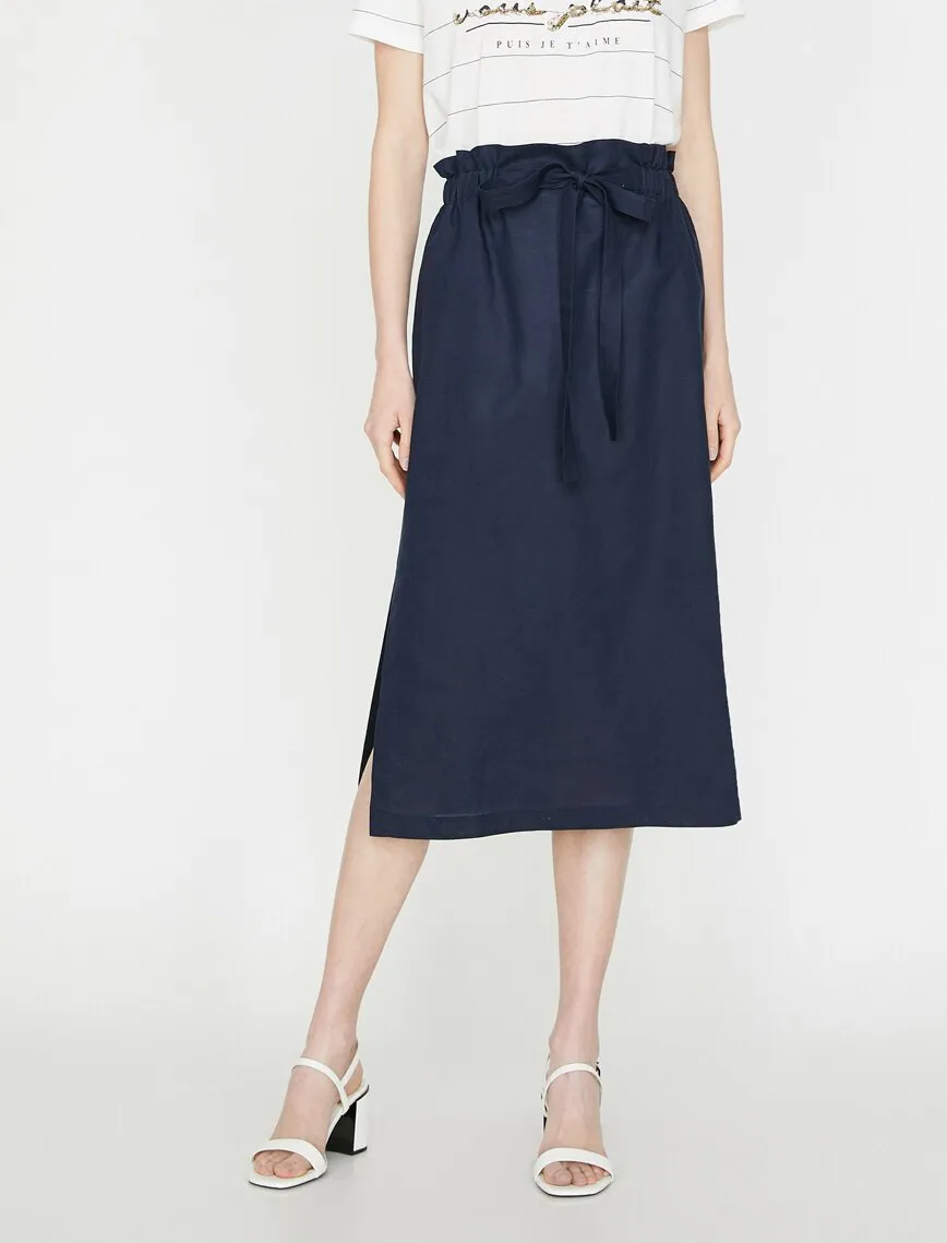 11872 Navy Slit Detailed Midi Skirt