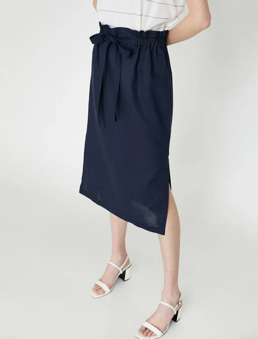 11872 Navy Slit Detailed Midi Skirt