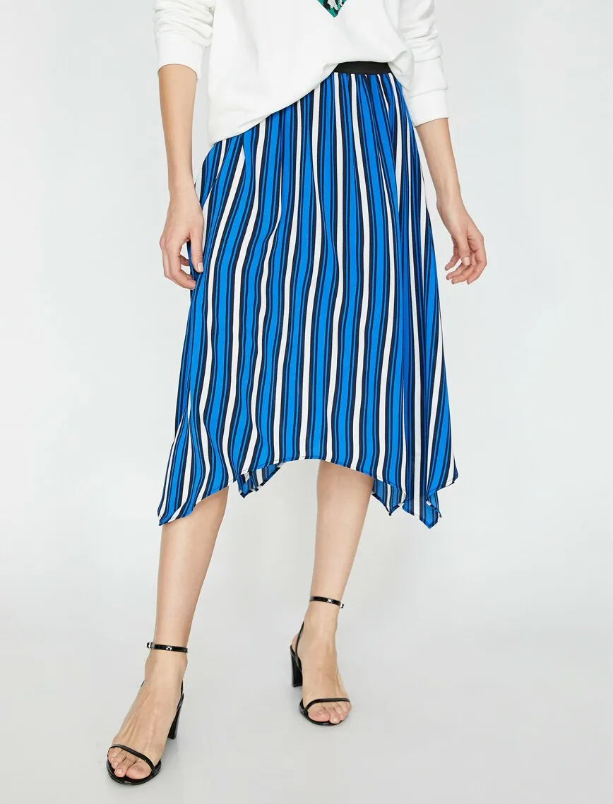 11987 Blue Striped Midi Skirt