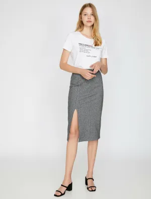 12073 Grey Slit Detailed Midi Skirt