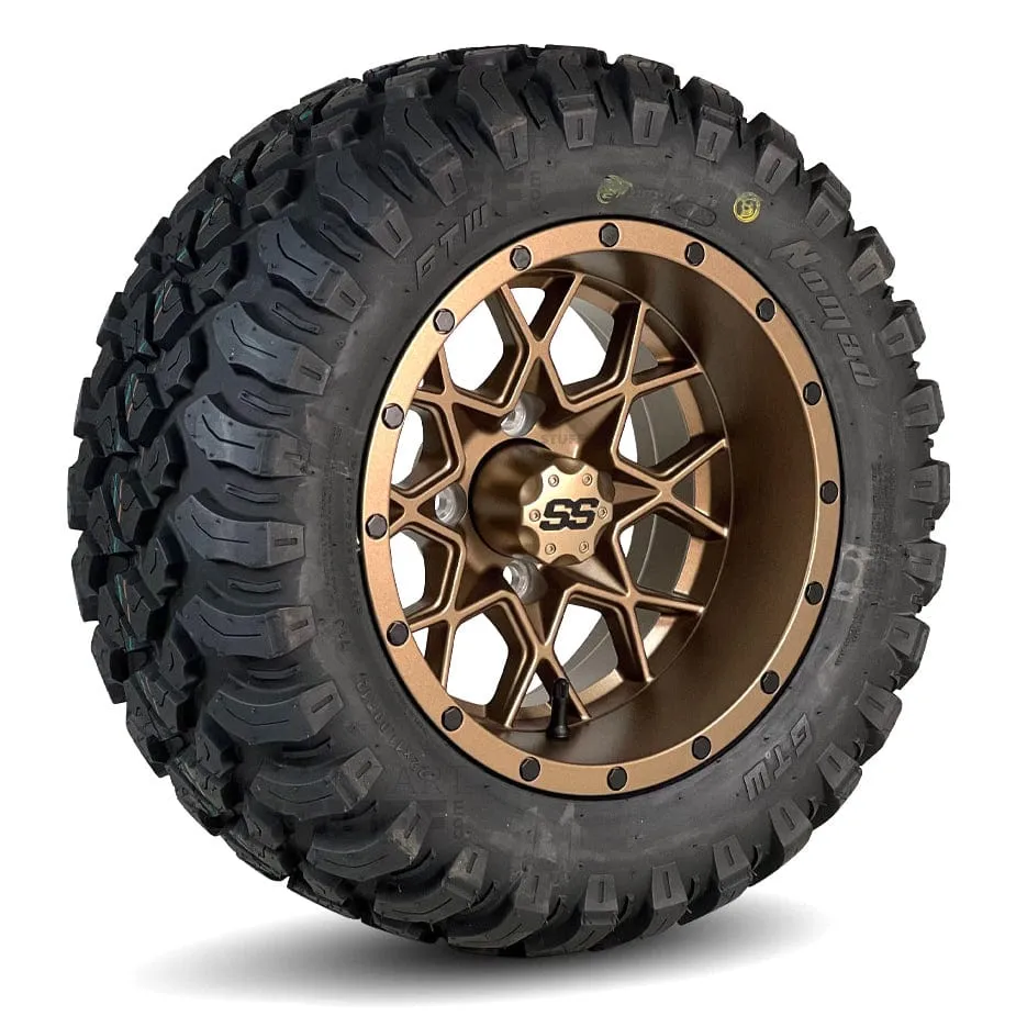 12" Matrix Matte Bronze Aluminum Golf Cart Wheels and All Terrain / Off-Road Golf Cart Tires Combo - Set of 4