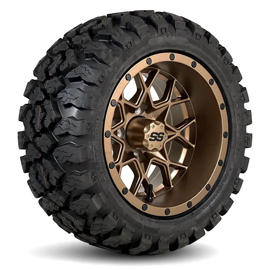 12" Matrix Matte Bronze Aluminum Golf Cart Wheels and All Terrain / Off-Road Golf Cart Tires Combo - Set of 4