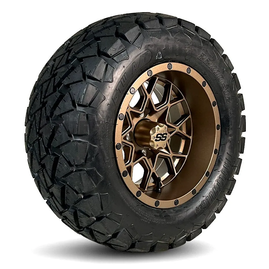 12" Matrix Matte Bronze Aluminum Golf Cart Wheels and All Terrain / Off-Road Golf Cart Tires Combo - Set of 4