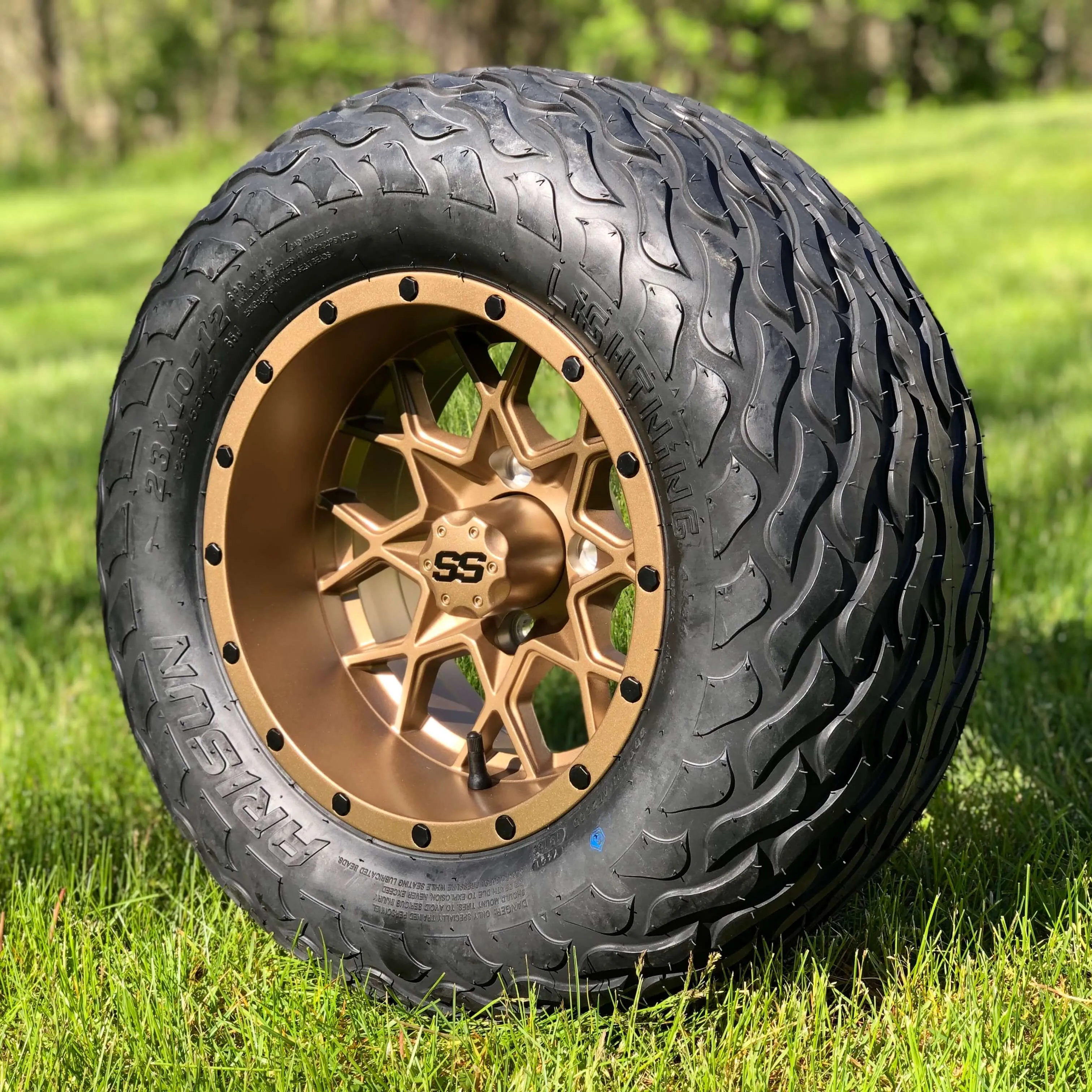 12" Matrix Matte Bronze Aluminum Golf Cart Wheels and All Terrain / Off-Road Golf Cart Tires Combo - Set of 4