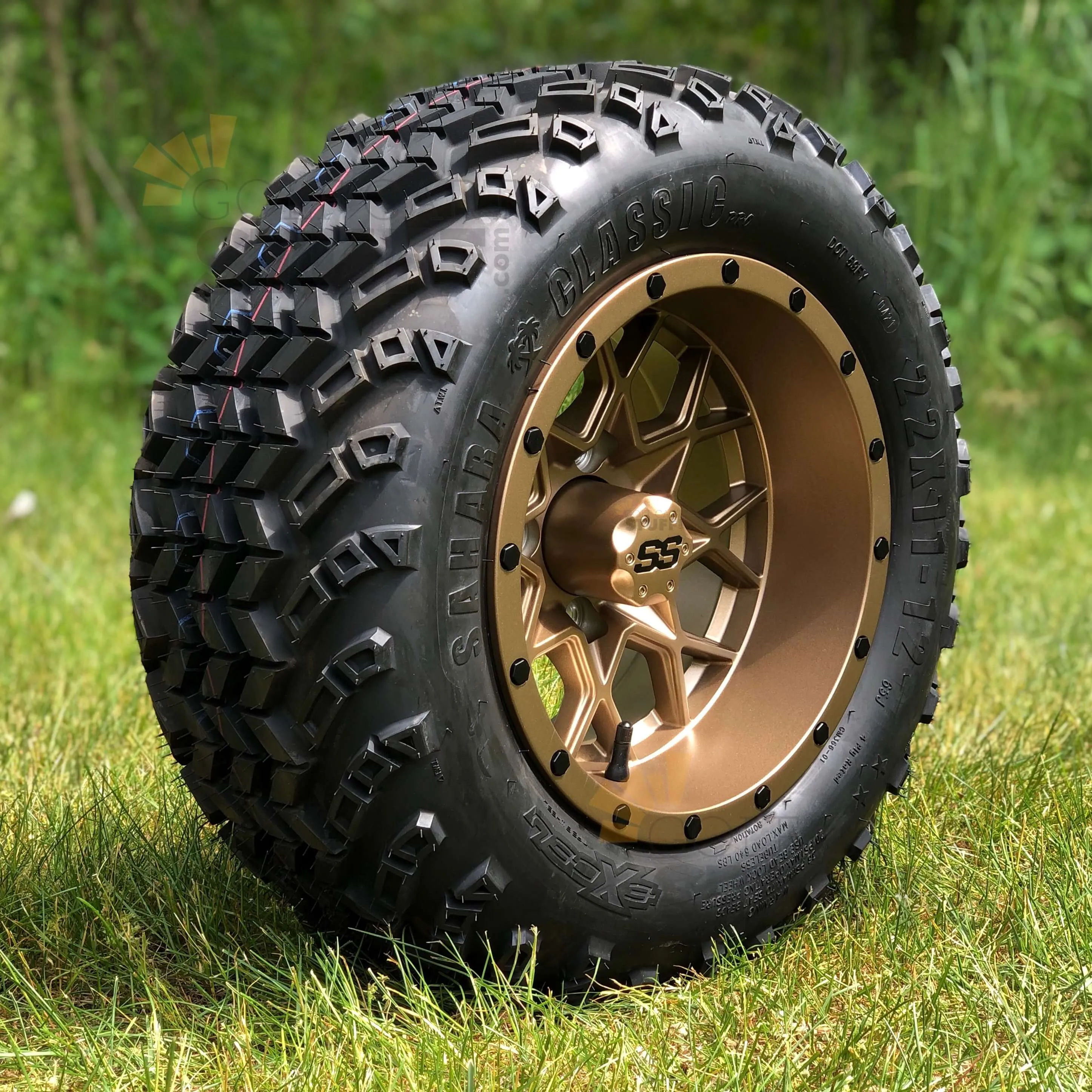 12" Matrix Matte Bronze Aluminum Golf Cart Wheels and All Terrain / Off-Road Golf Cart Tires Combo - Set of 4