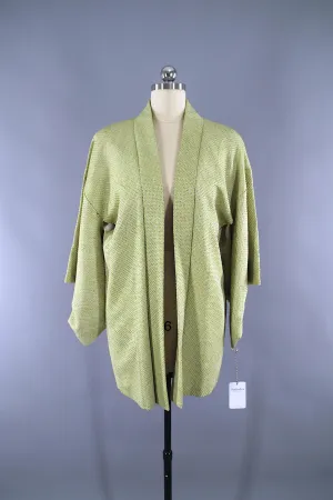 1950s Vintage Silk Haori Kimono Jacket Cardigan / Lime Green Shibori Haori