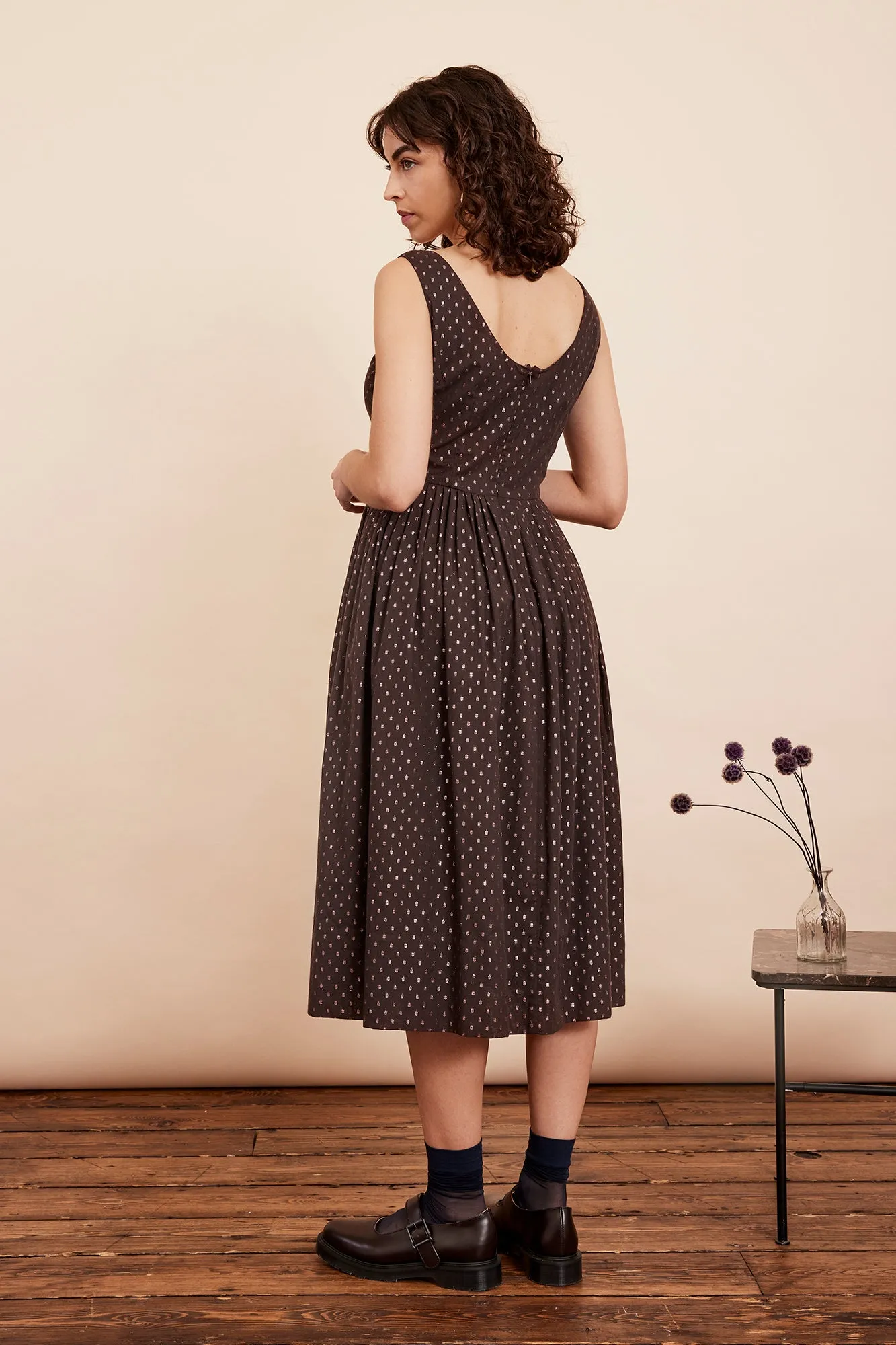 Abigail Chocolate Lurex Spot Dress Long