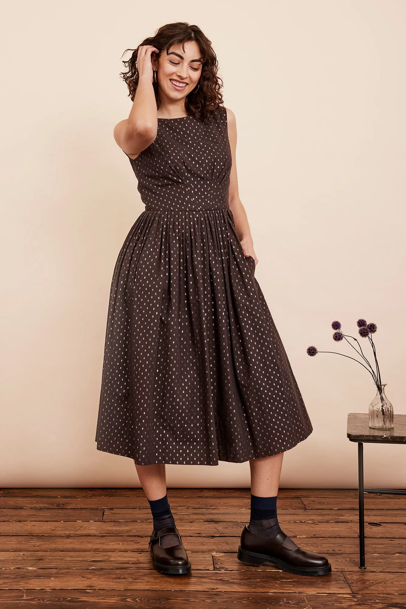 Abigail Chocolate Lurex Spot Dress Long