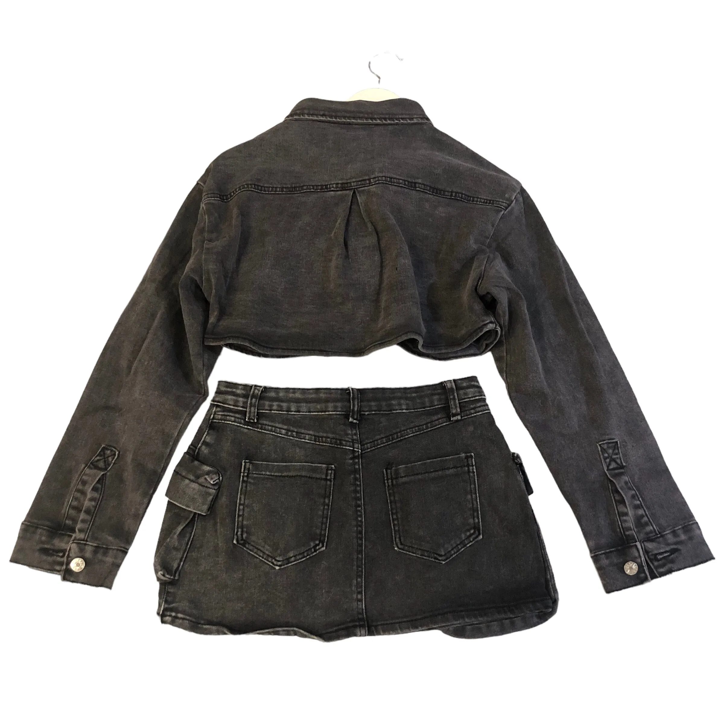 Acid Black Cropped Denim Jacket Set