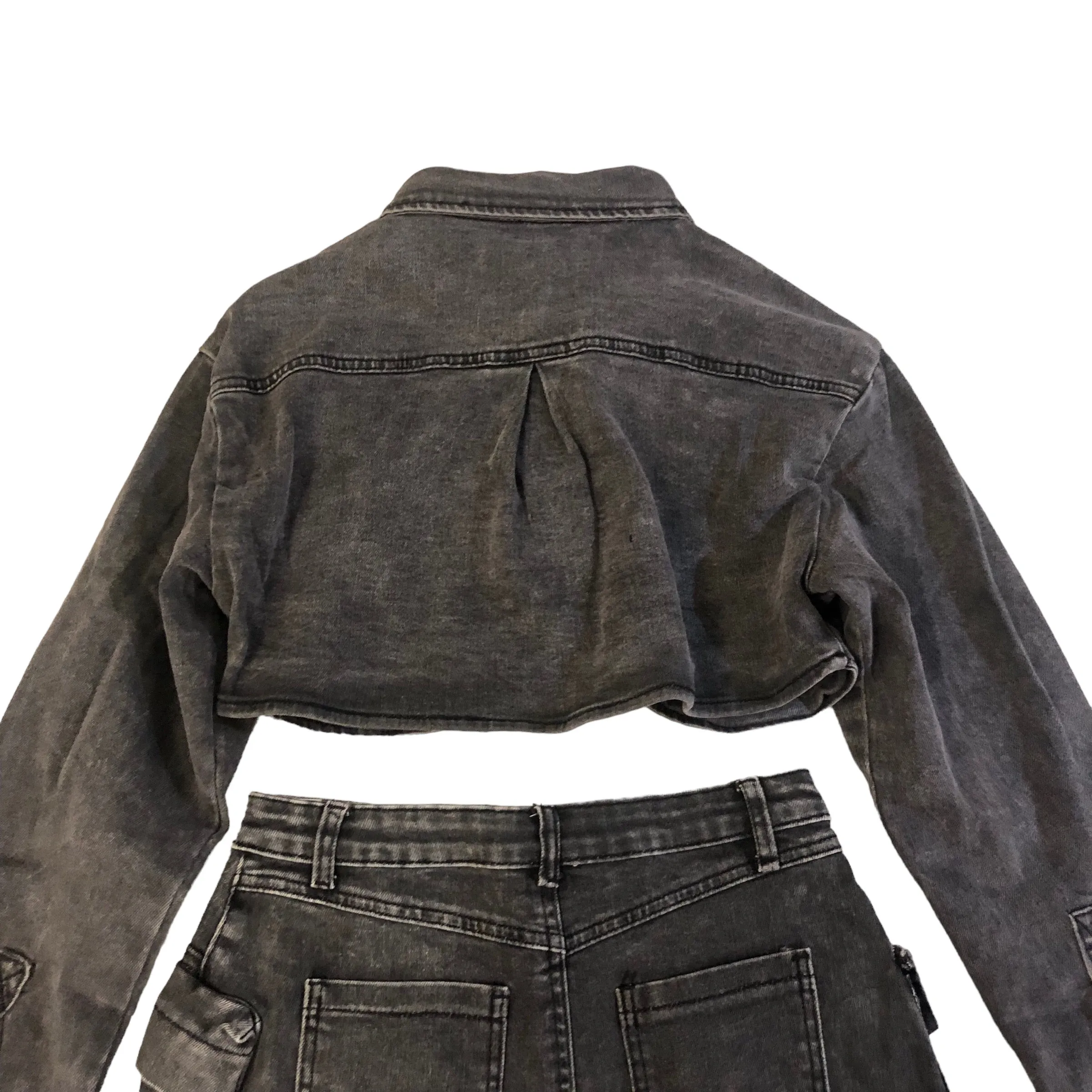 Acid Black Cropped Denim Jacket Set