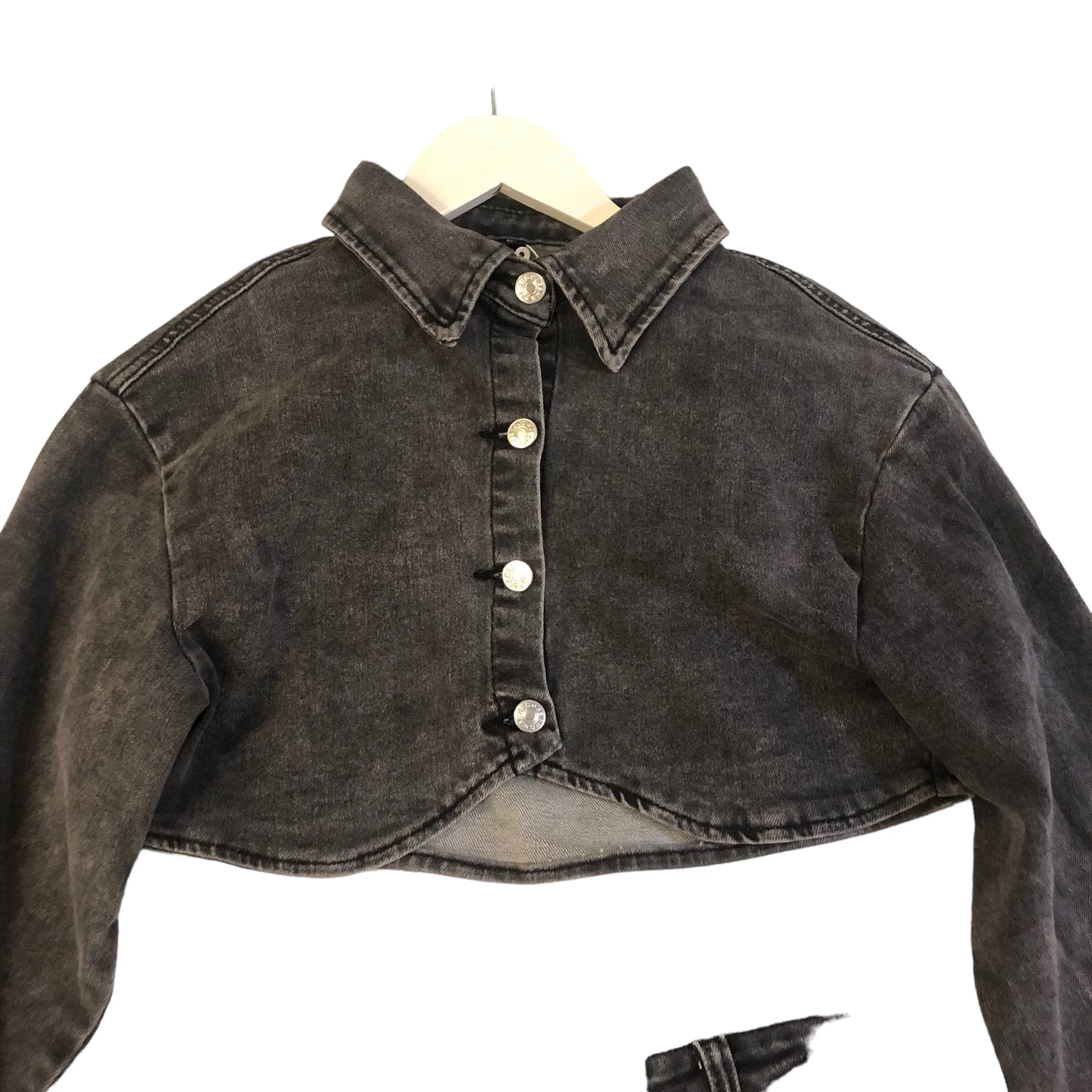 Acid Black Cropped Denim Jacket Set