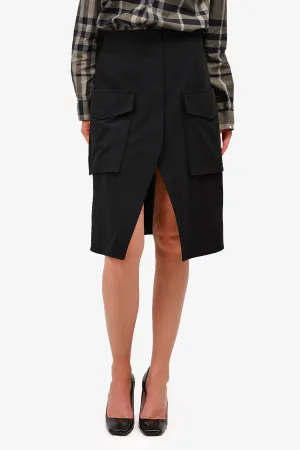 Acne Studios Black Wool Blend 'Pine Patch' Midi Skirt Size 36