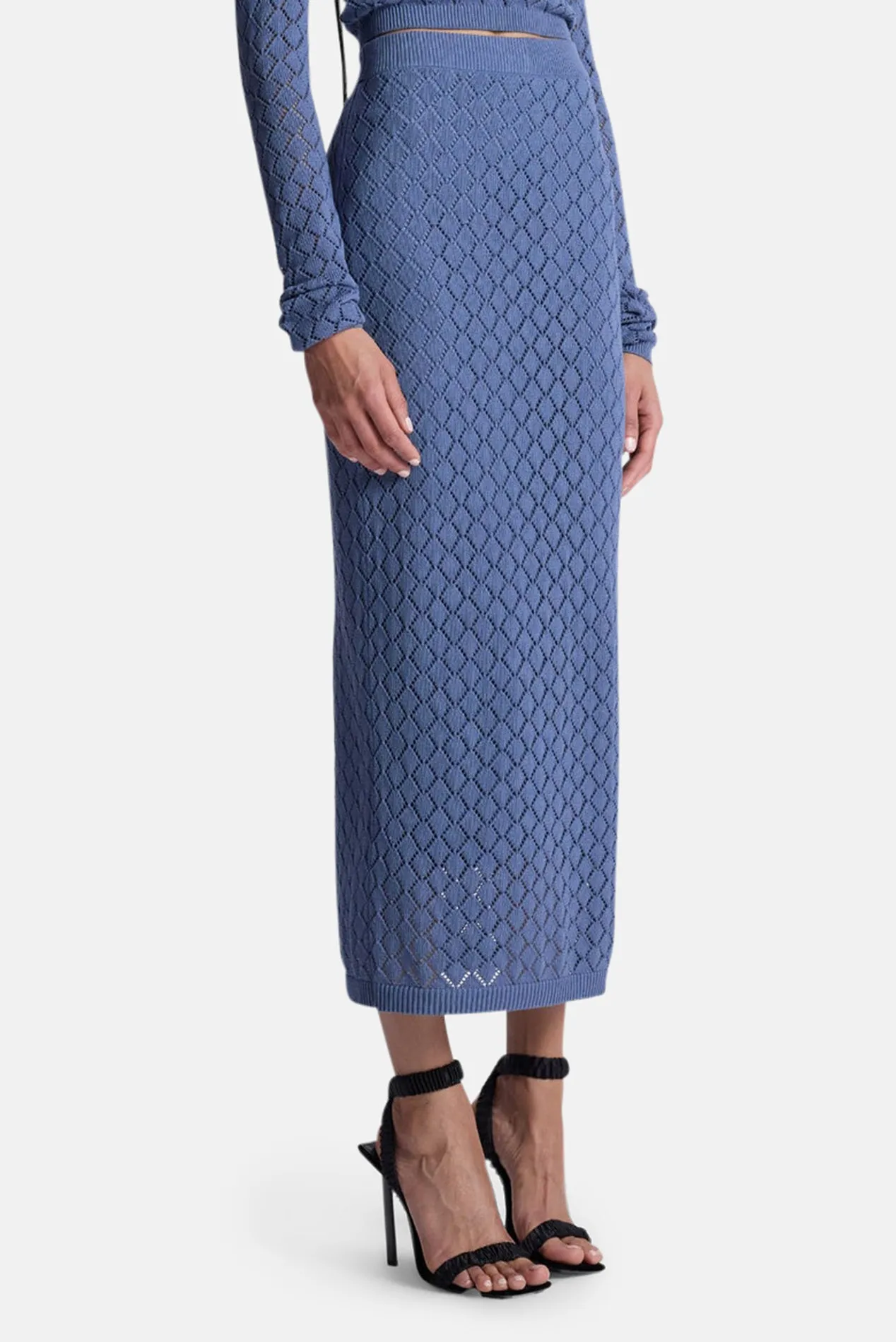 Addison Pointelle Knit Skirt Steel Blue