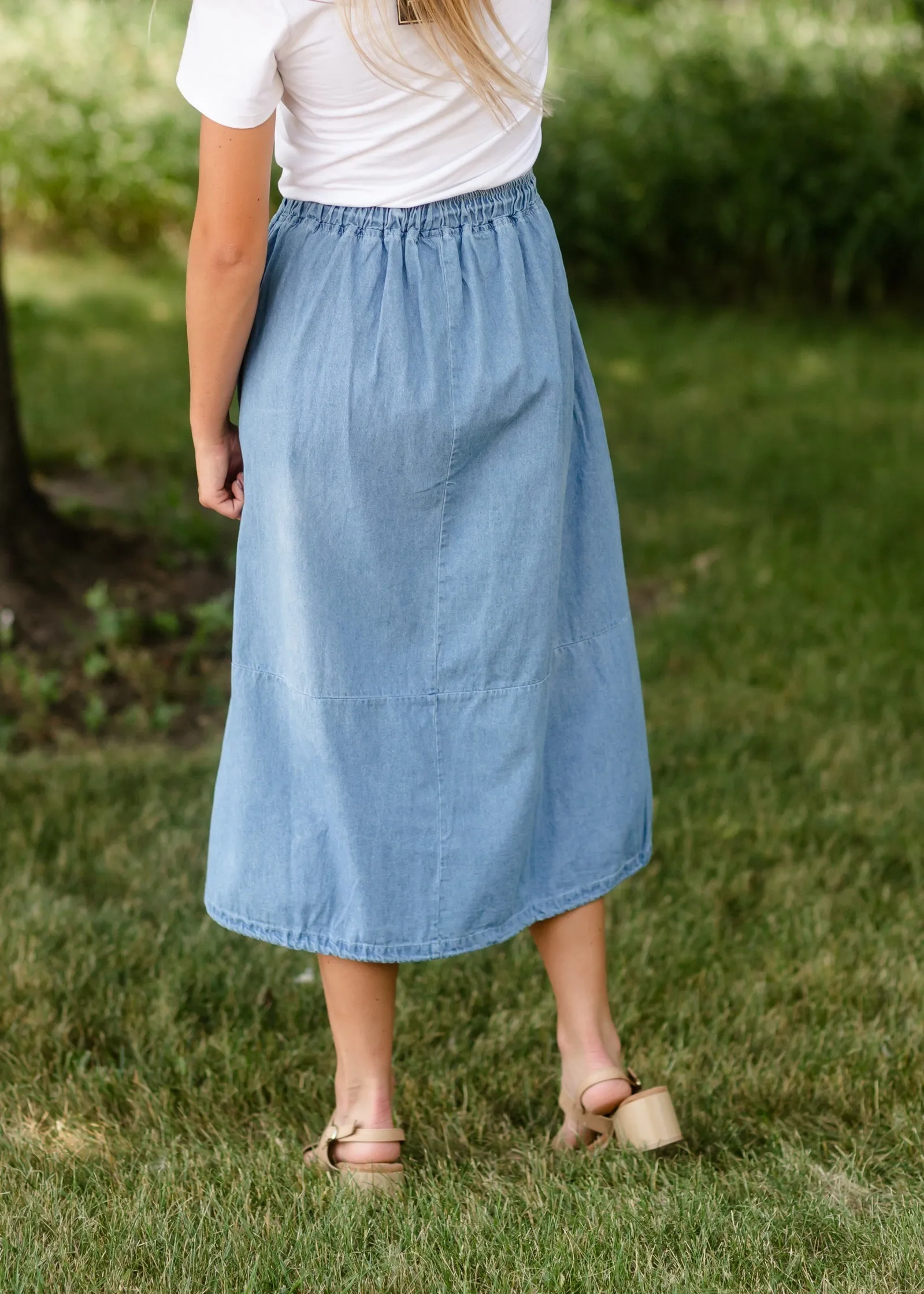 Adjustable Light Denim Cotton Midi Skirt - FINAL SALE