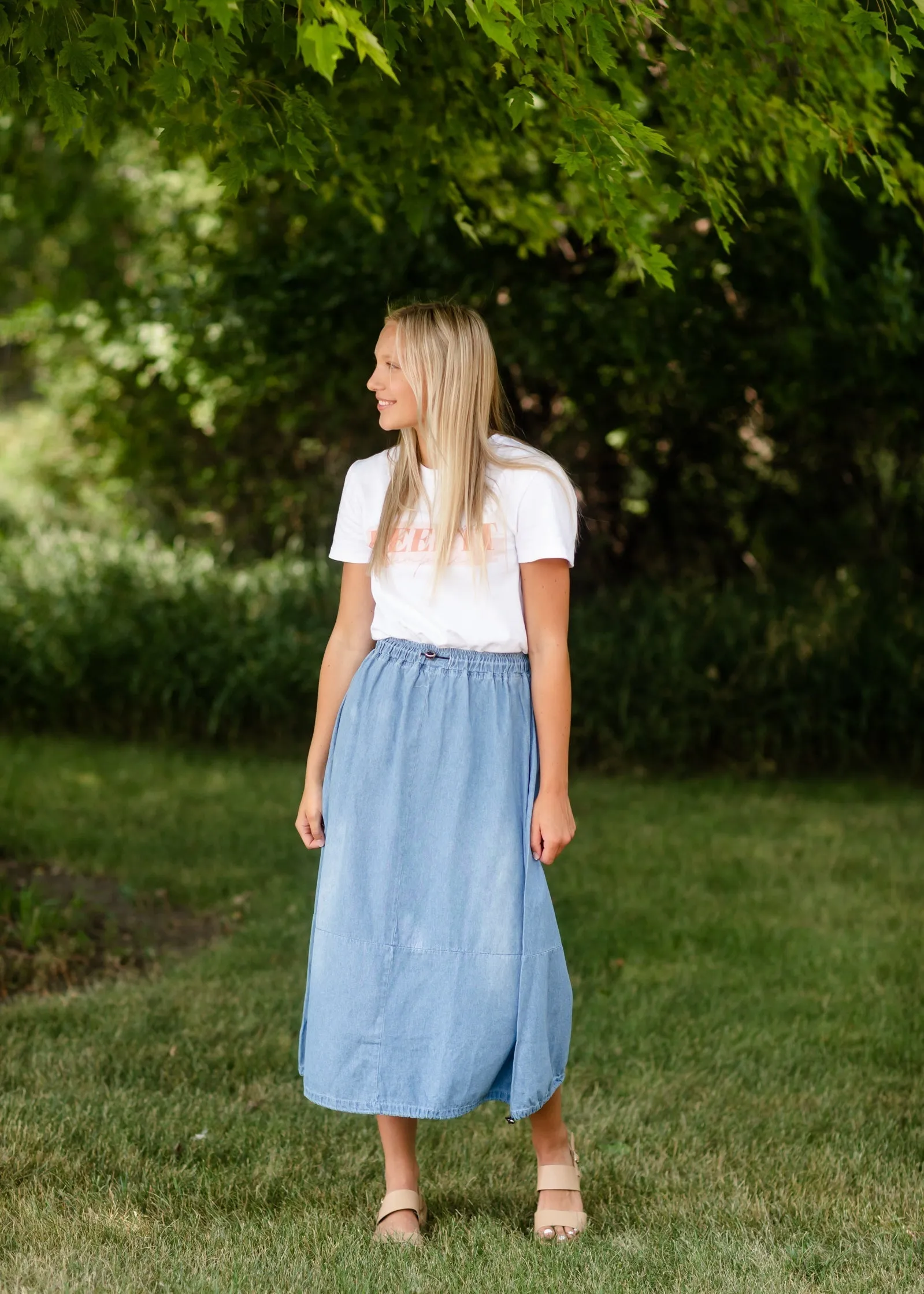 Adjustable Light Denim Cotton Midi Skirt - FINAL SALE