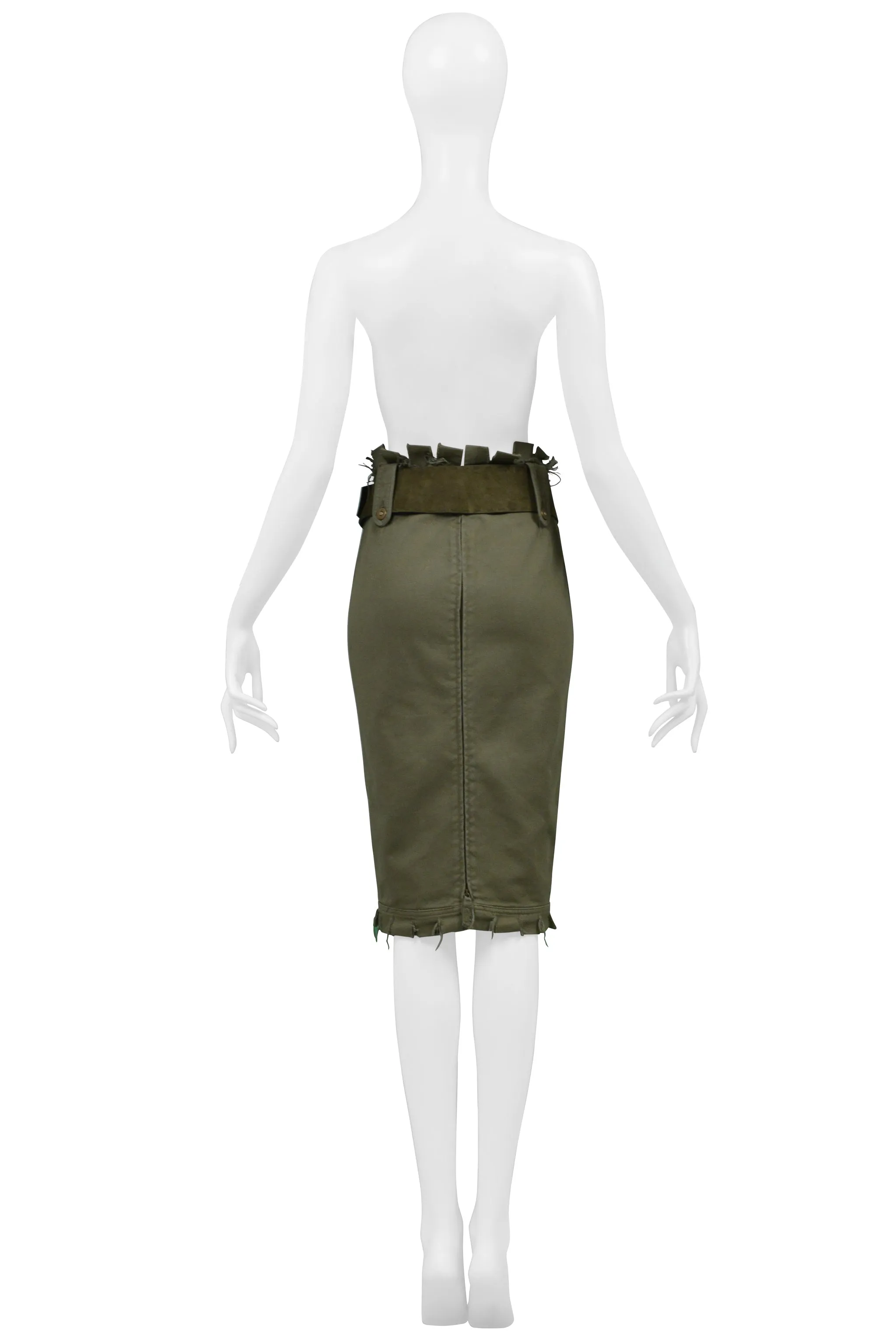 ALEXANDER MCQUEEN OLIVE FRAYED SKIRT SS 2003