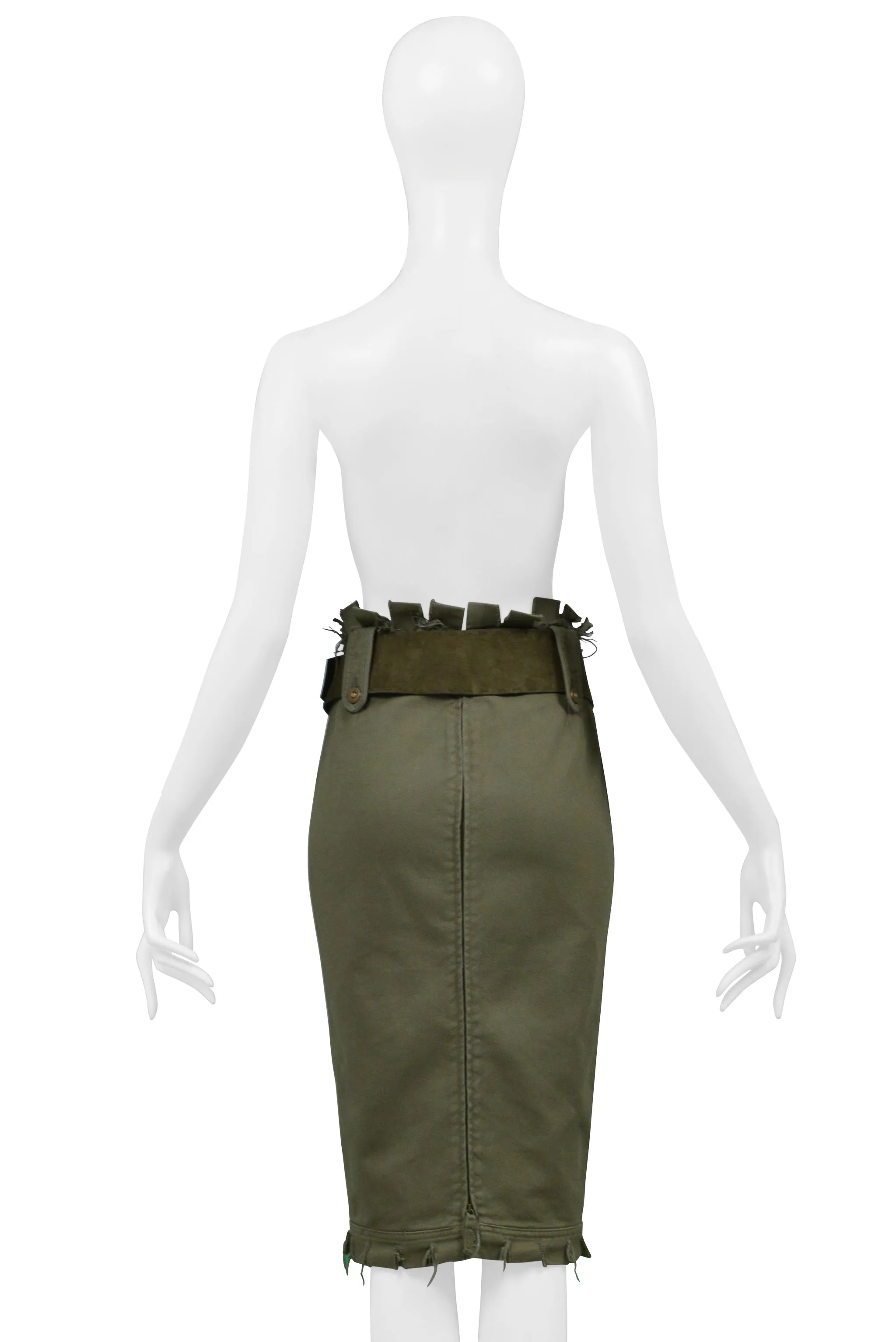 ALEXANDER MCQUEEN OLIVE FRAYED SKIRT SS 2003