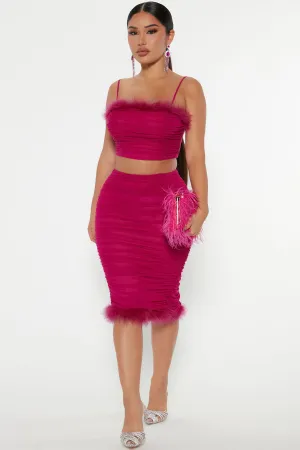 All Dressed Up Feather Skirt Set - Magenta