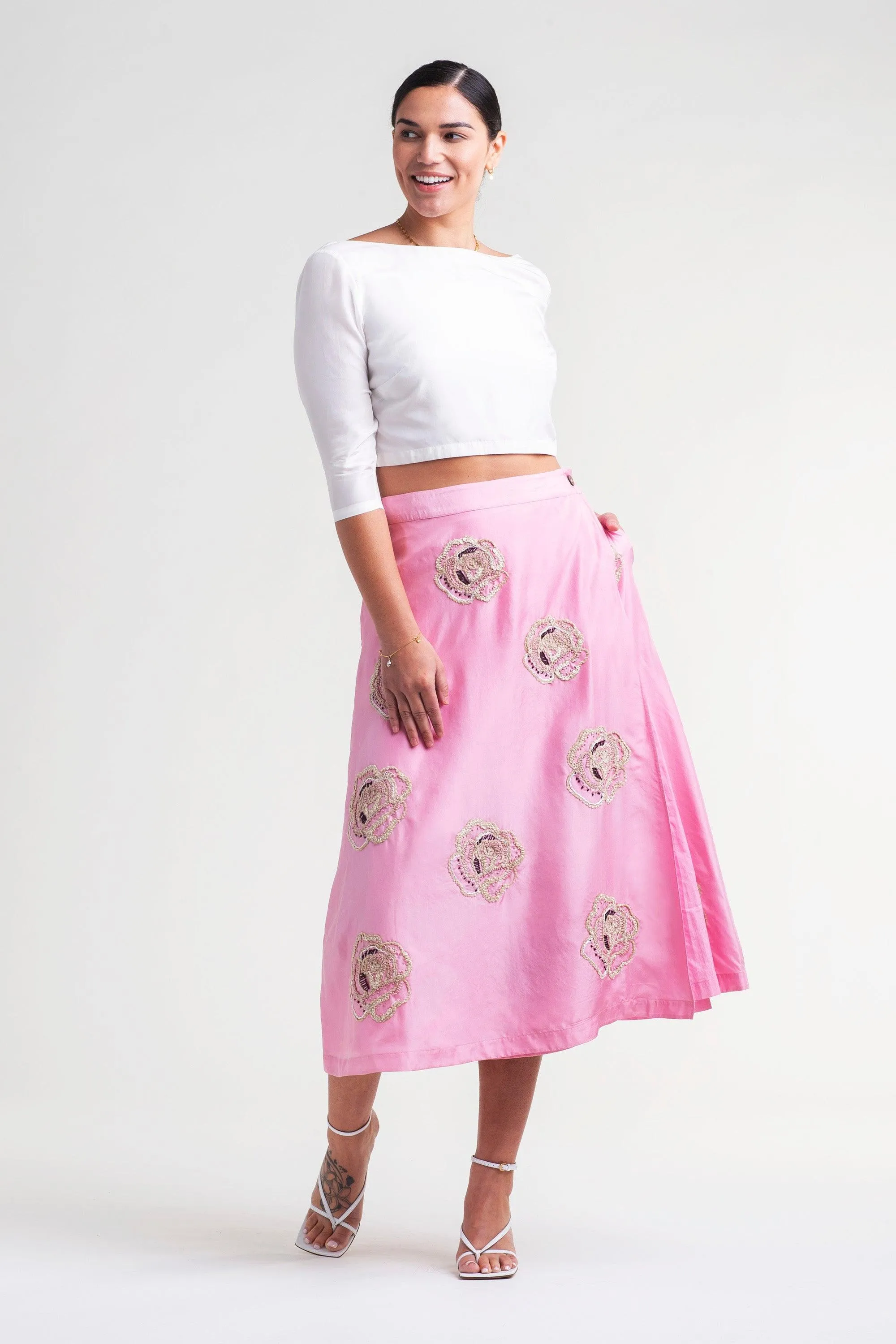 Amal Wrap Skirt with Hand Embroidery, Adjustable Sizing