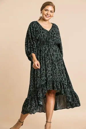 Animal Print Long Puff Sleeve Dress