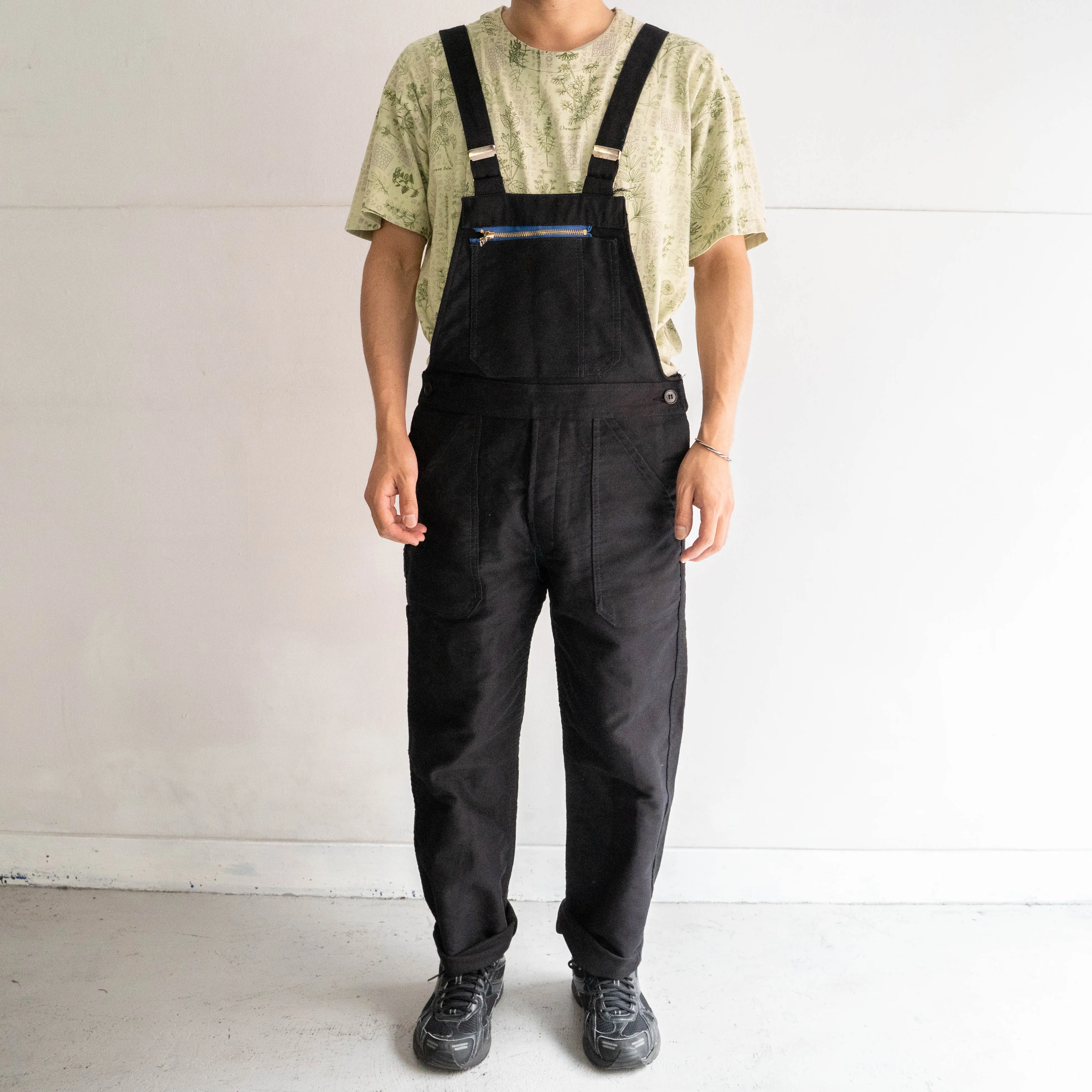 around 1970s France moleskin overall -black dyed- 'dead stock' -1