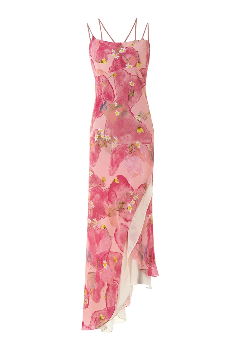 ARTEMIS DRAPED MIDI DRESS IN PINK