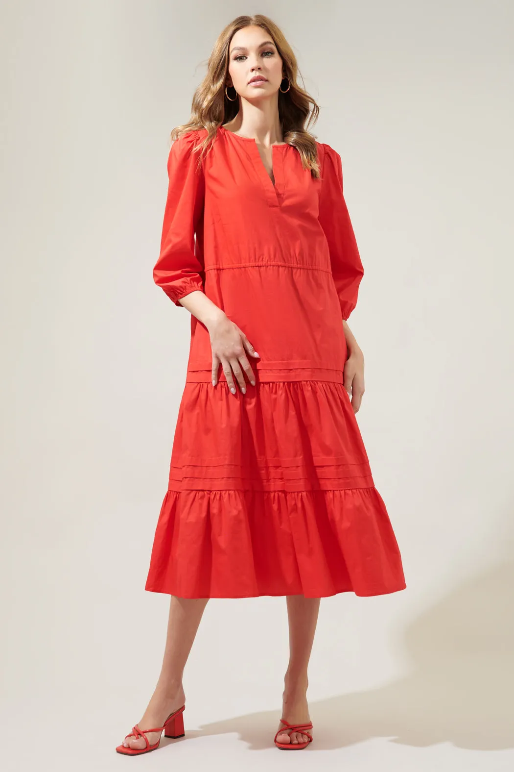 Atelier Poplin Tiered Midi Dress