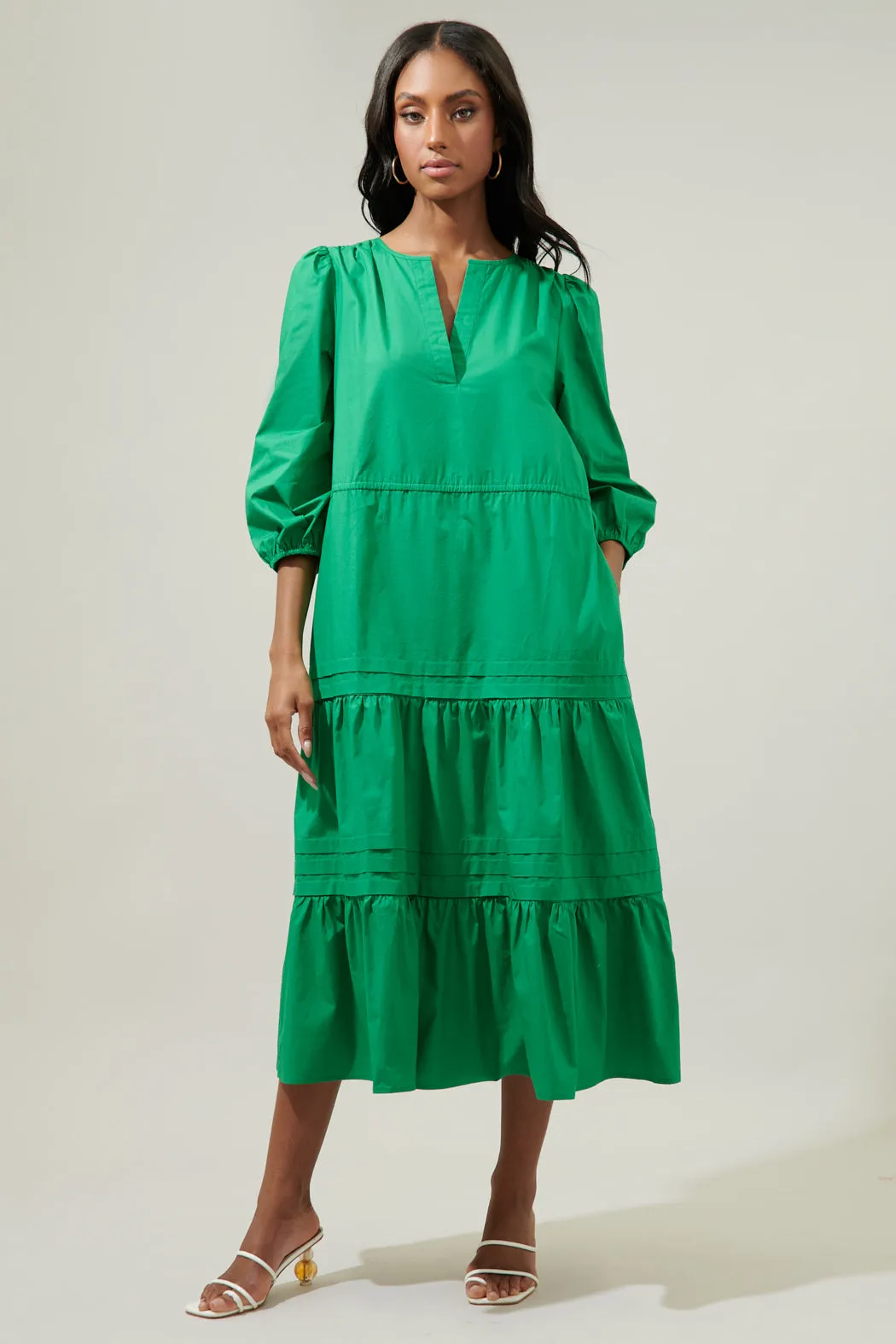 Atelier Poplin Tiered Midi Dress