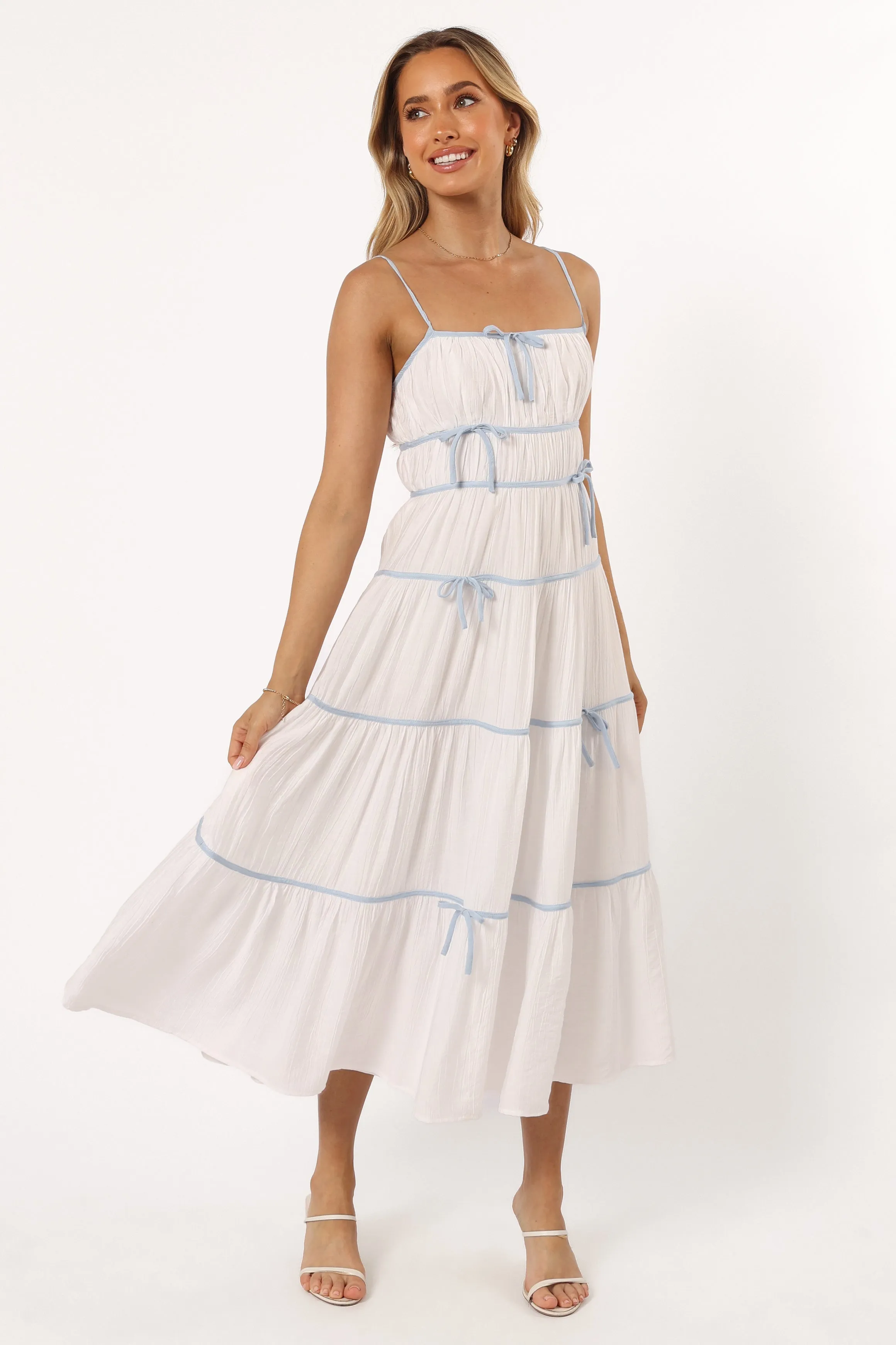 Aubree Midi Dress - White Blue