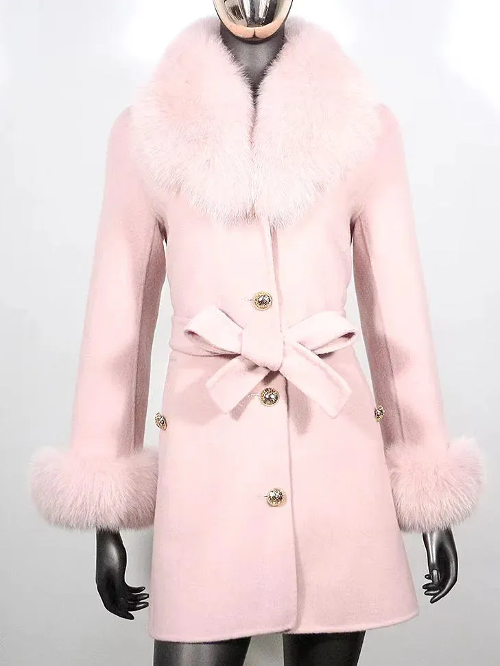 Belted Fur-Trim Wool and Cashmere Short Coat