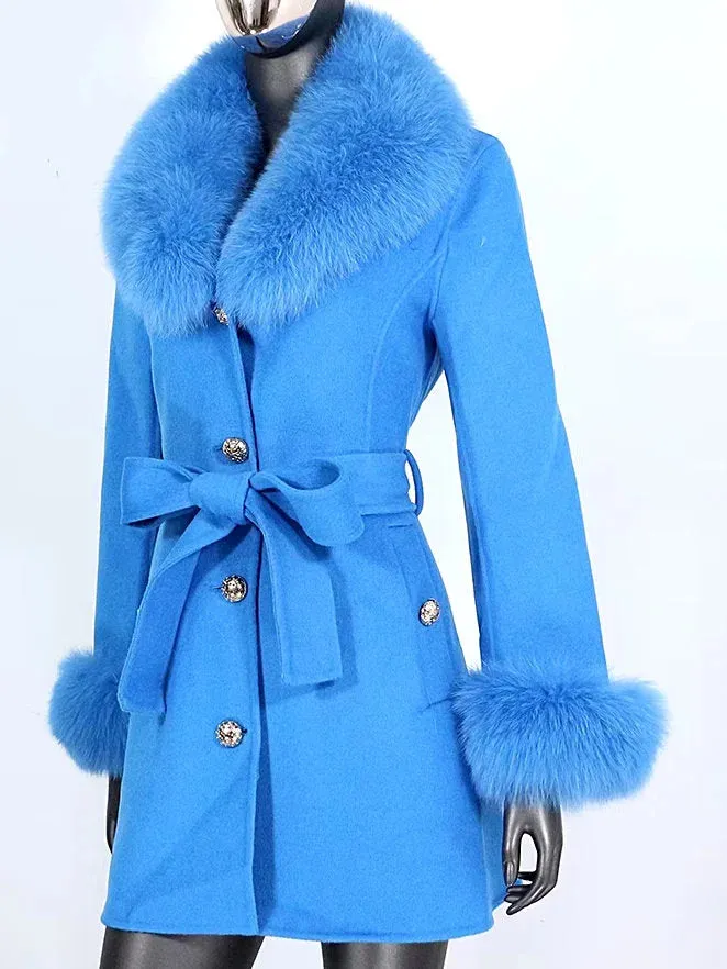 Belted Fur-Trim Wool and Cashmere Short Coat