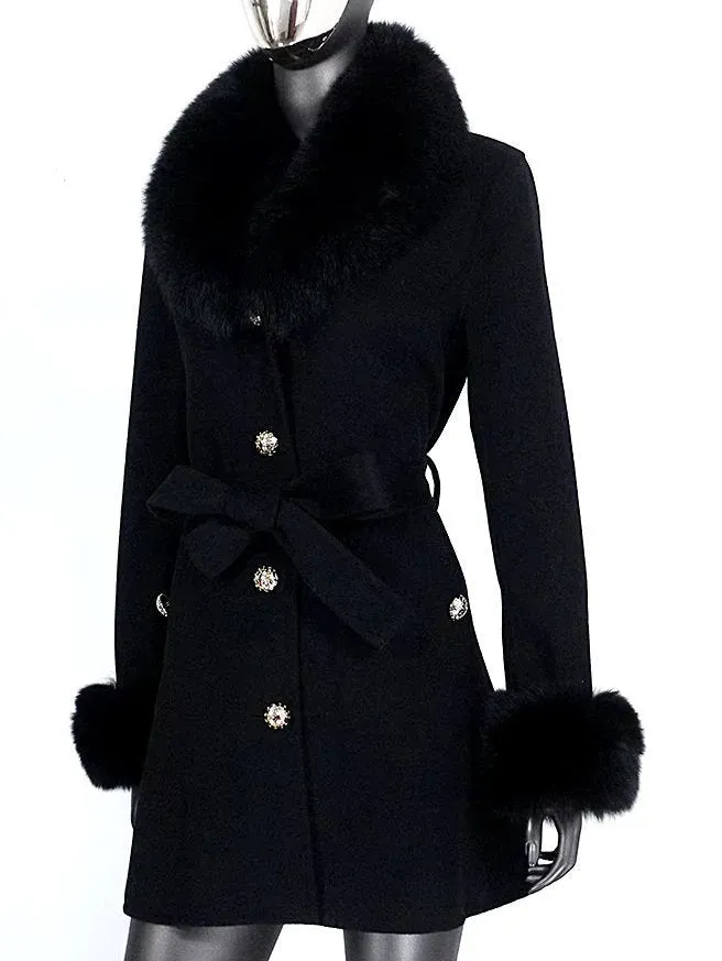 Belted Fur-Trim Wool and Cashmere Short Coat