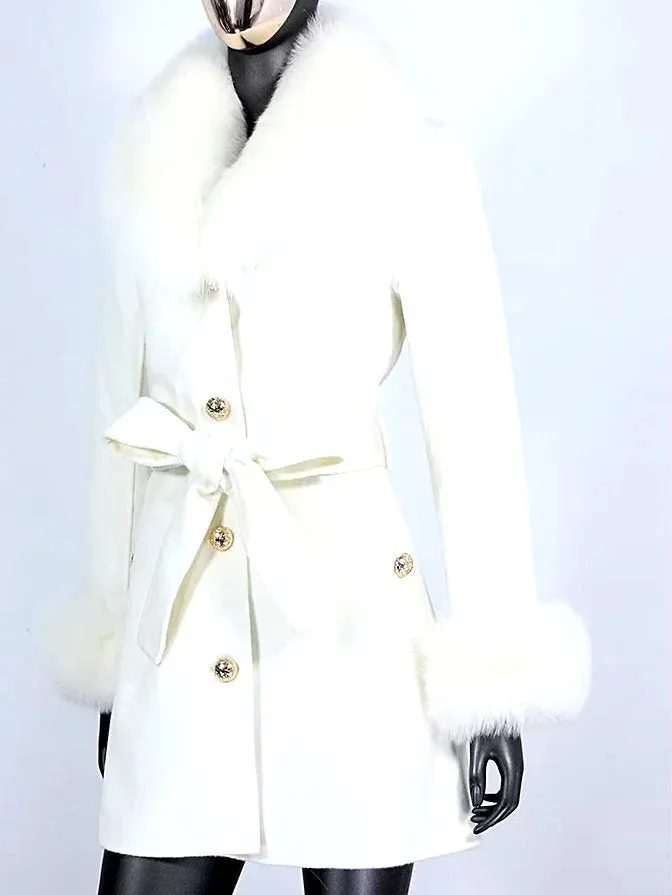 Belted Fur-Trim Wool and Cashmere Short Coat