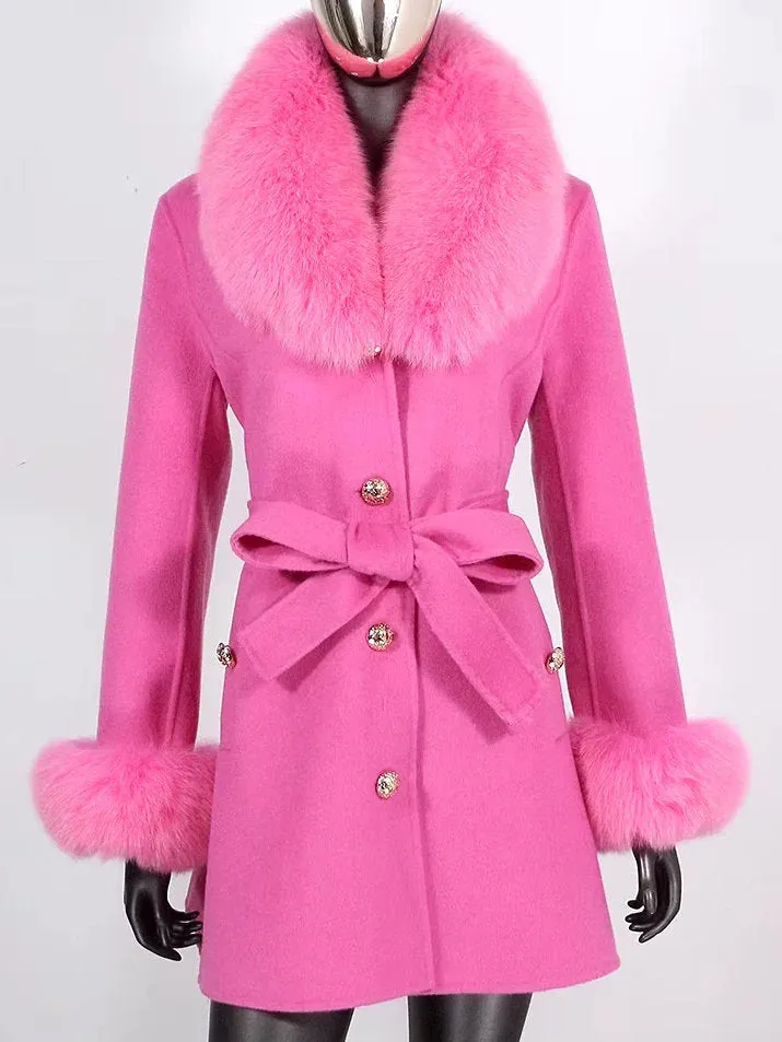 Belted Fur-Trim Wool and Cashmere Short Coat