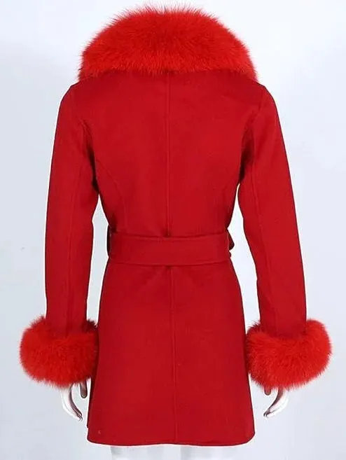 Belted Fur-Trim Wool and Cashmere Short Coat