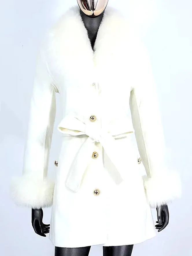 Belted Fur-Trim Wool and Cashmere Short Coat