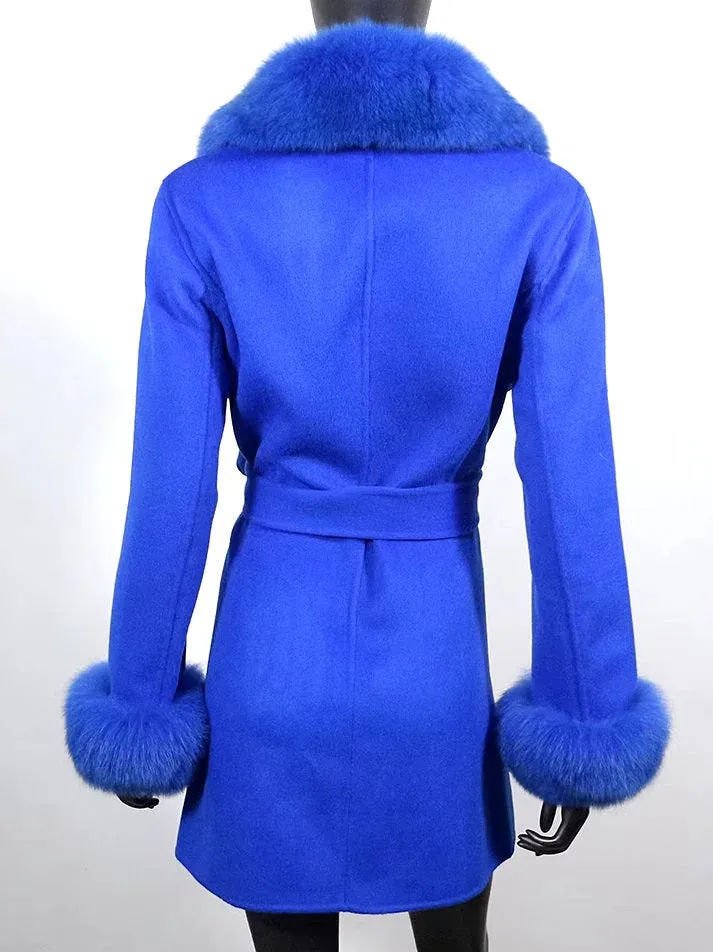 Belted Fur-Trim Wool and Cashmere Short Coat