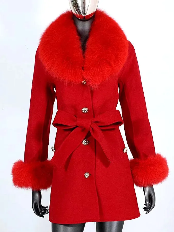 Belted Fur-Trim Wool and Cashmere Short Coat