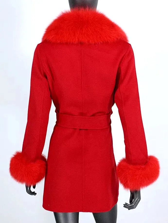 Belted Fur-Trim Wool and Cashmere Short Coat