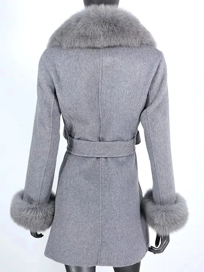 Belted Fur-Trim Wool and Cashmere Short Coat