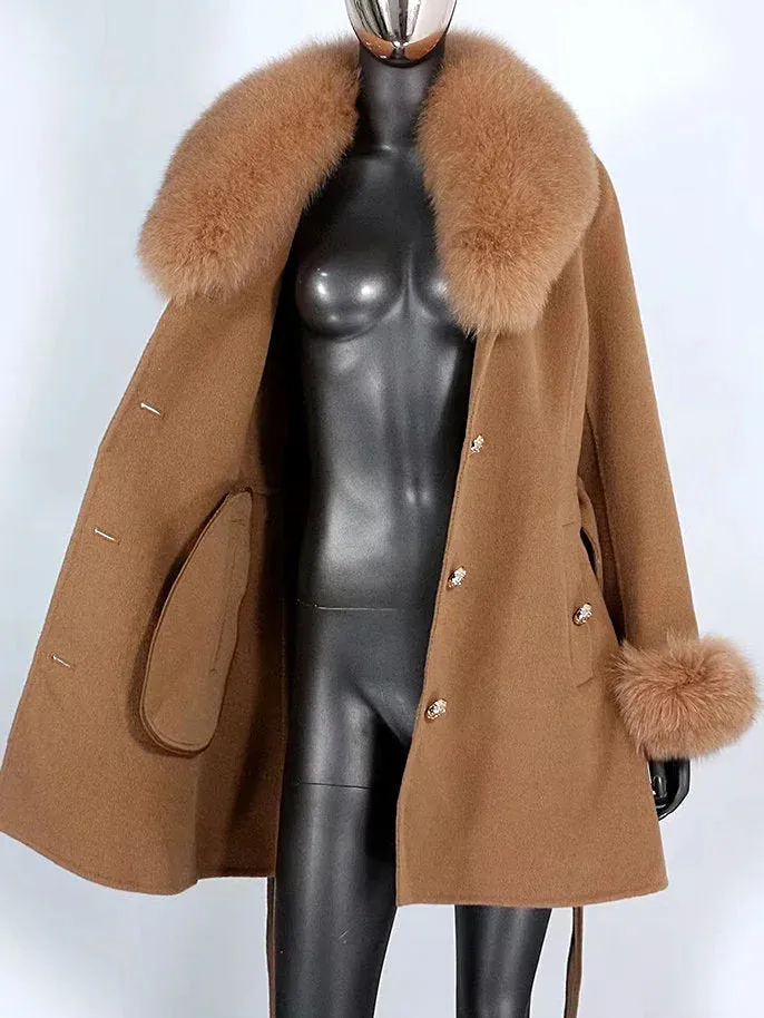 Belted Fur-Trim Wool and Cashmere Short Coat