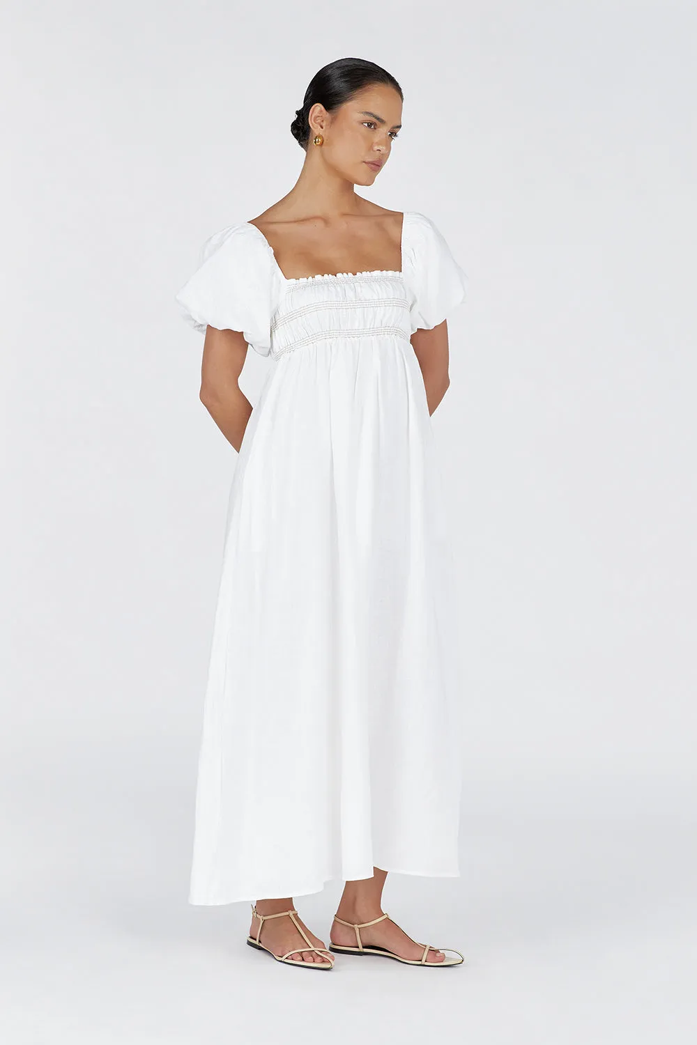 BIANCA WHITE LINEN MIDI DRESS