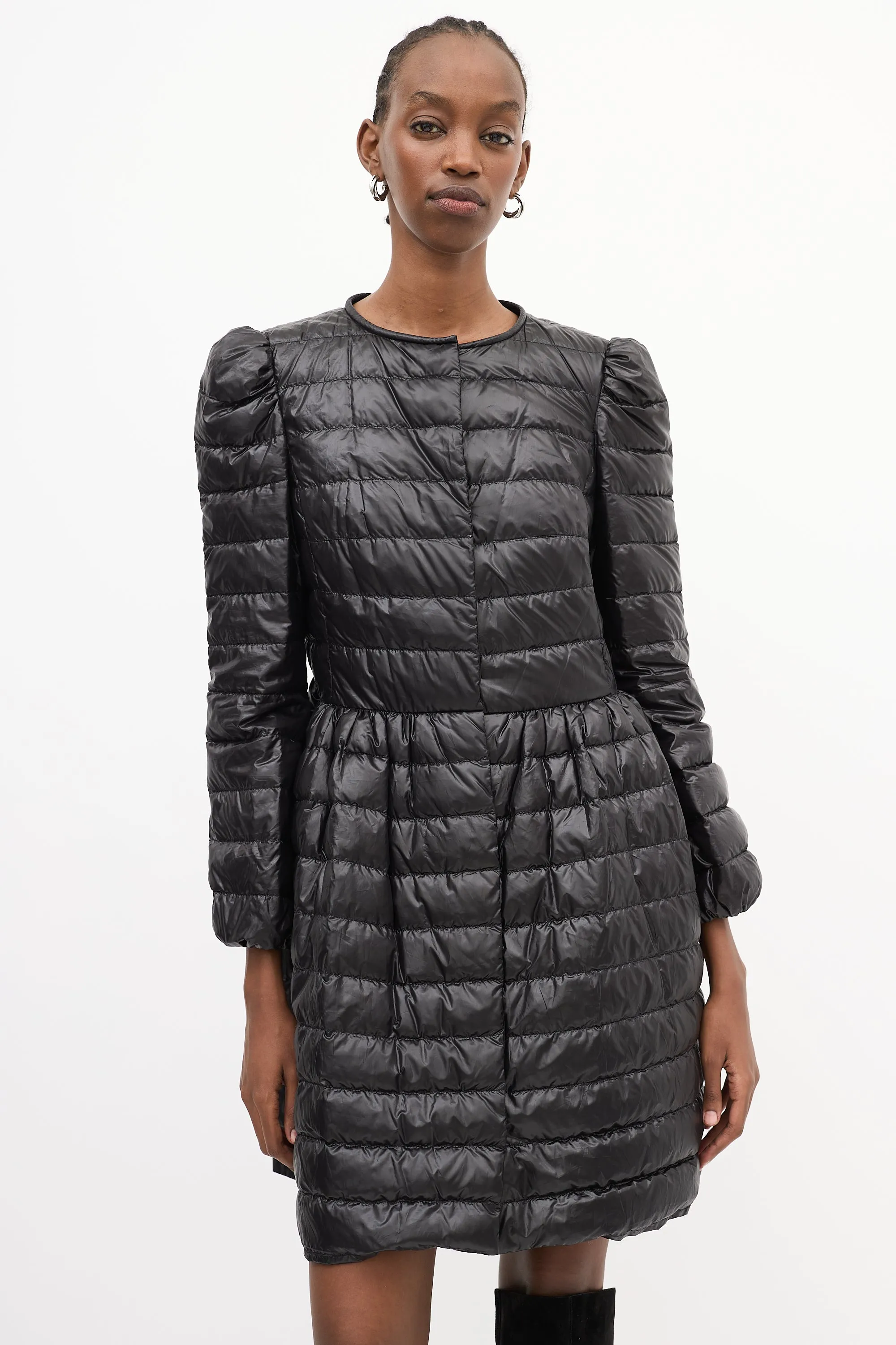 Black Mid Length A-Line Down Puffer Coat