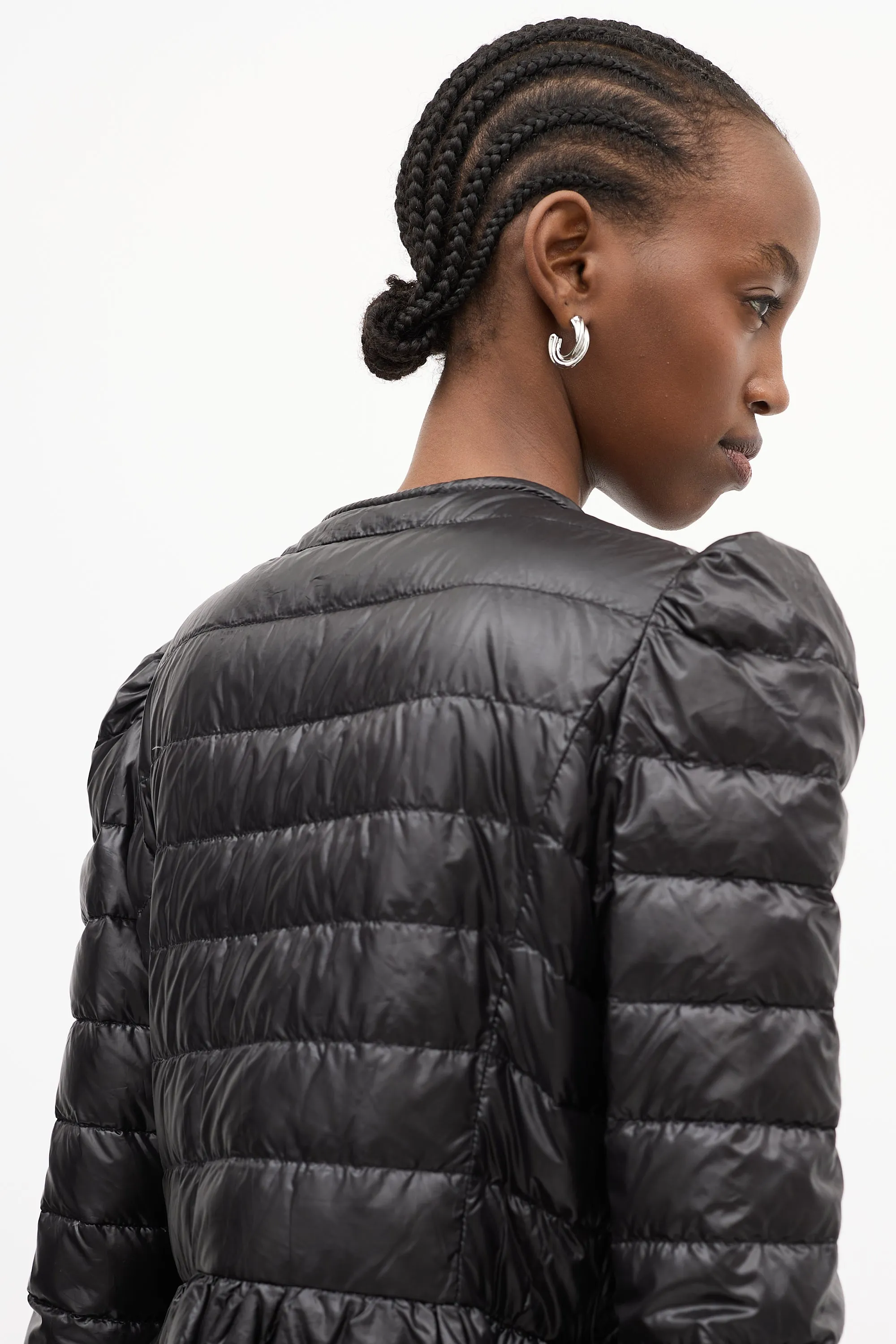 Black Mid Length A-Line Down Puffer Coat