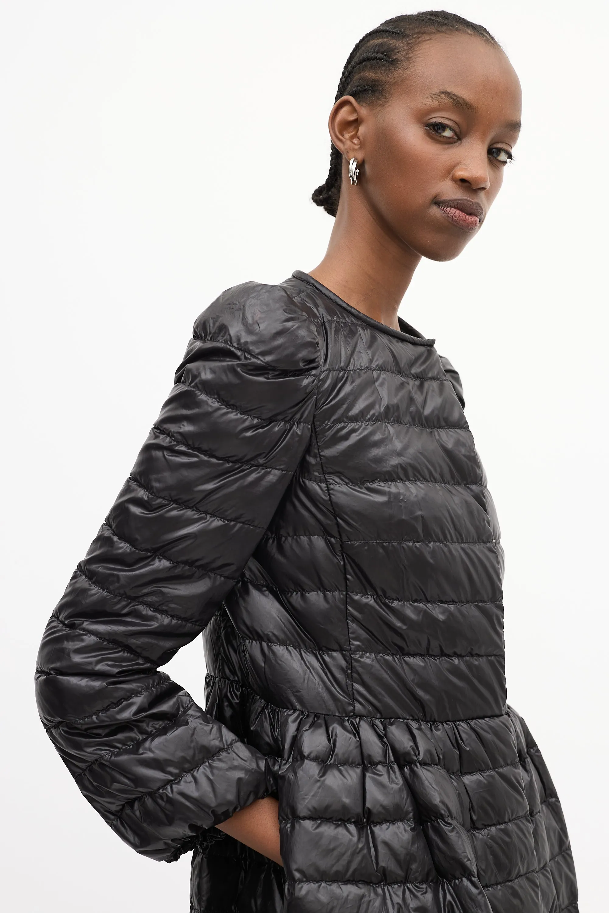 Black Mid Length A-Line Down Puffer Coat