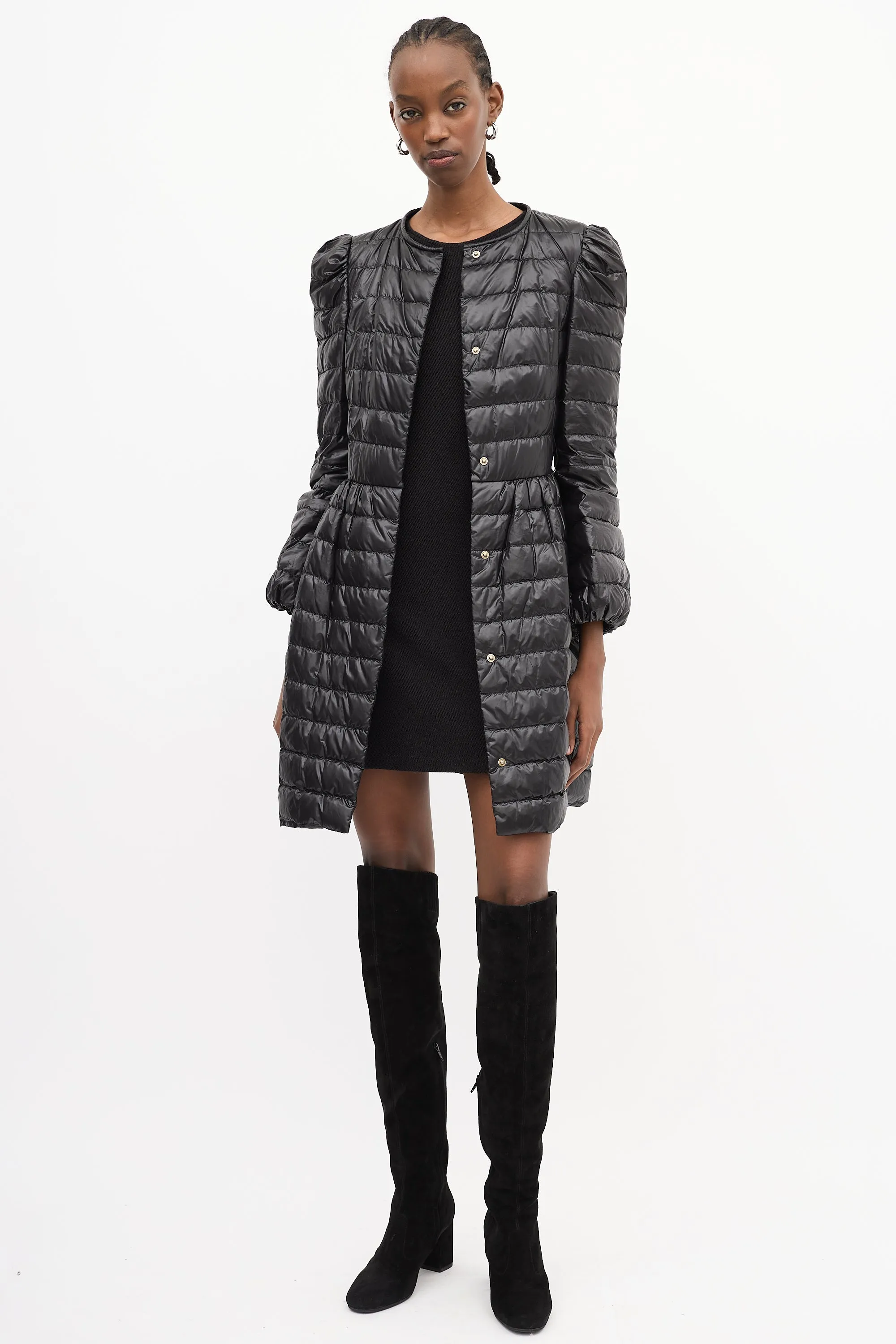 Black Mid Length A-Line Down Puffer Coat