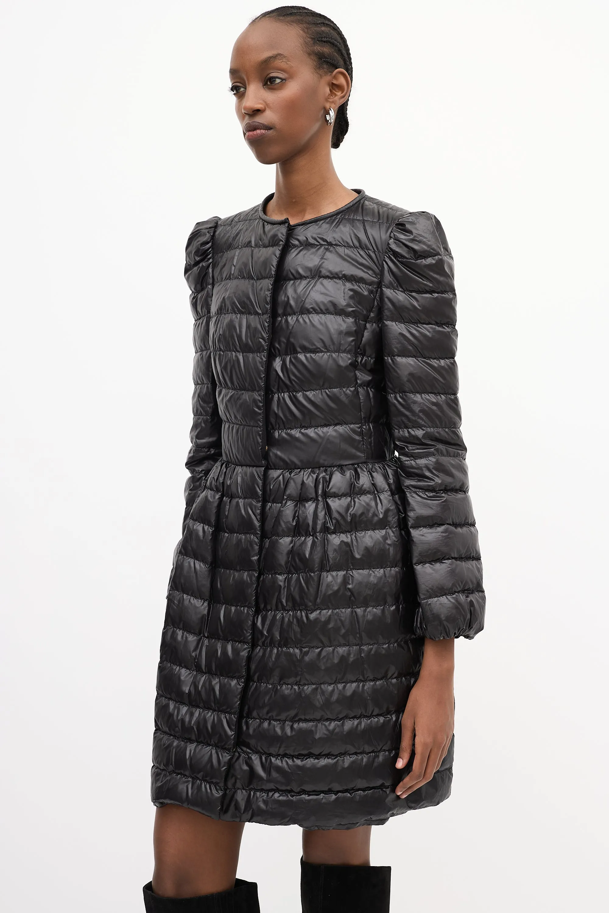 Black Mid Length A-Line Down Puffer Coat