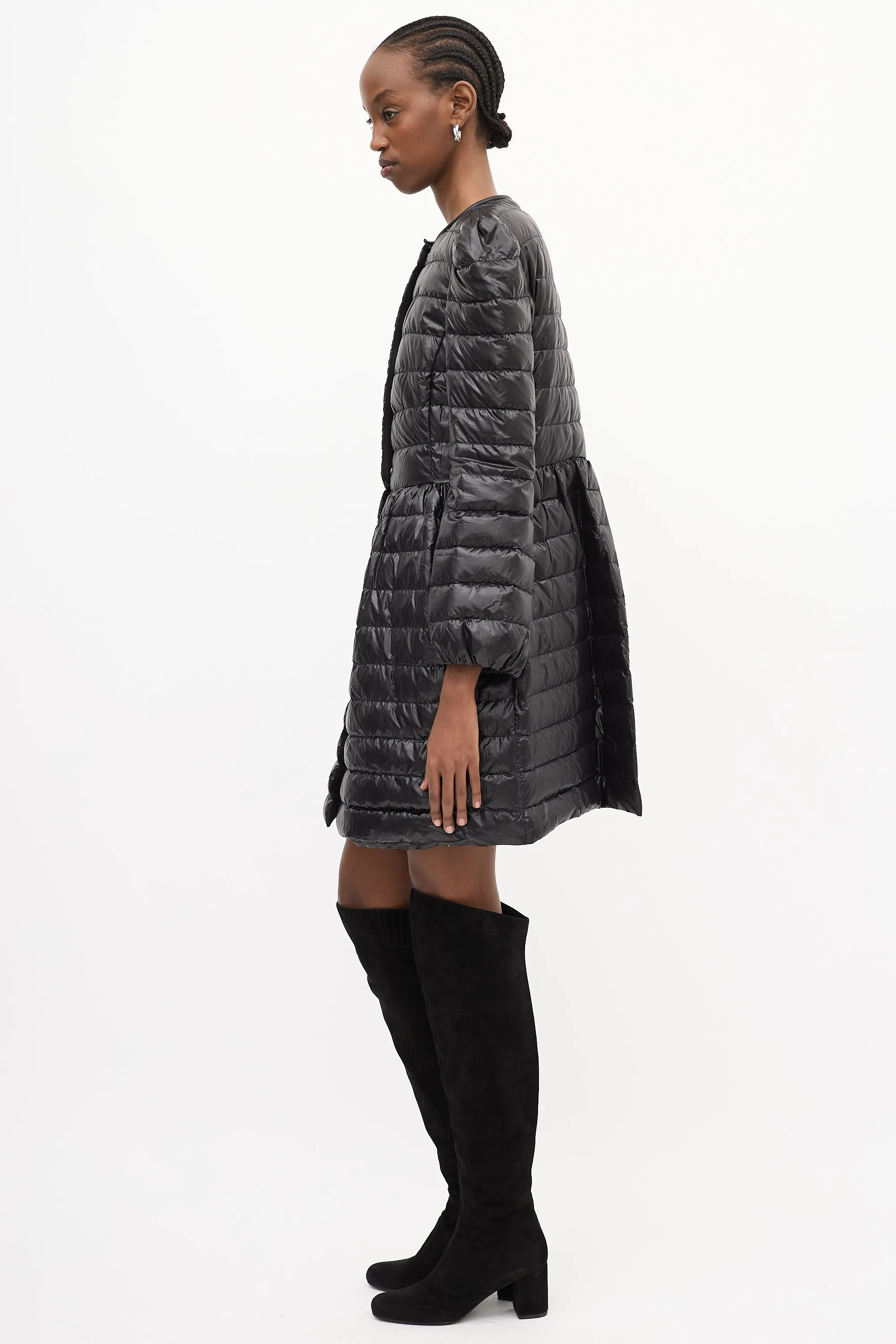 Black Mid Length A-Line Down Puffer Coat